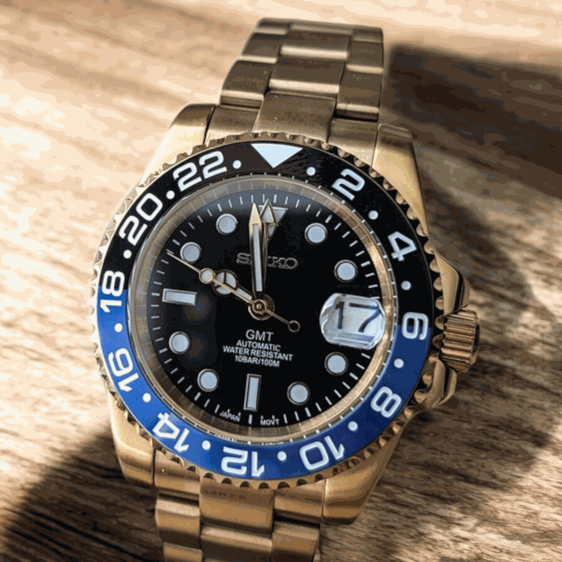 Custom Modded Seiko " Batman " GMT Gold Series - MODTIME