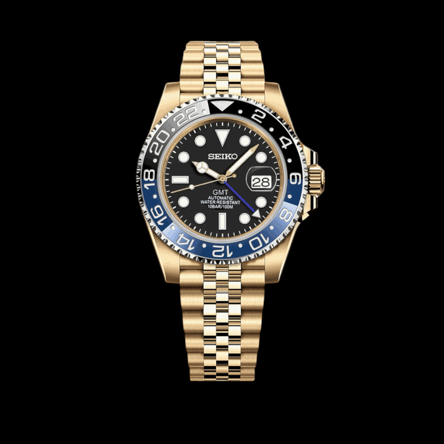 Custom Modded Seiko " Batman " GMT Gold Series - MODTIME