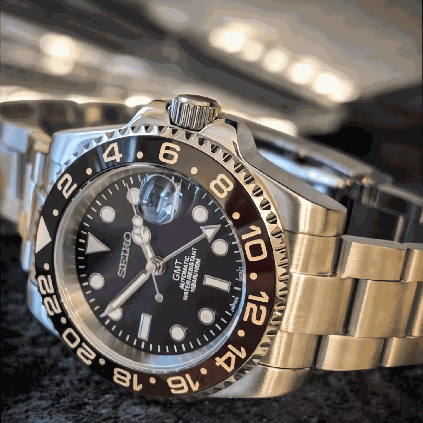 Custom Seiko Mod Silver GMT " Root Beer " Series - Modtime - MODTIME