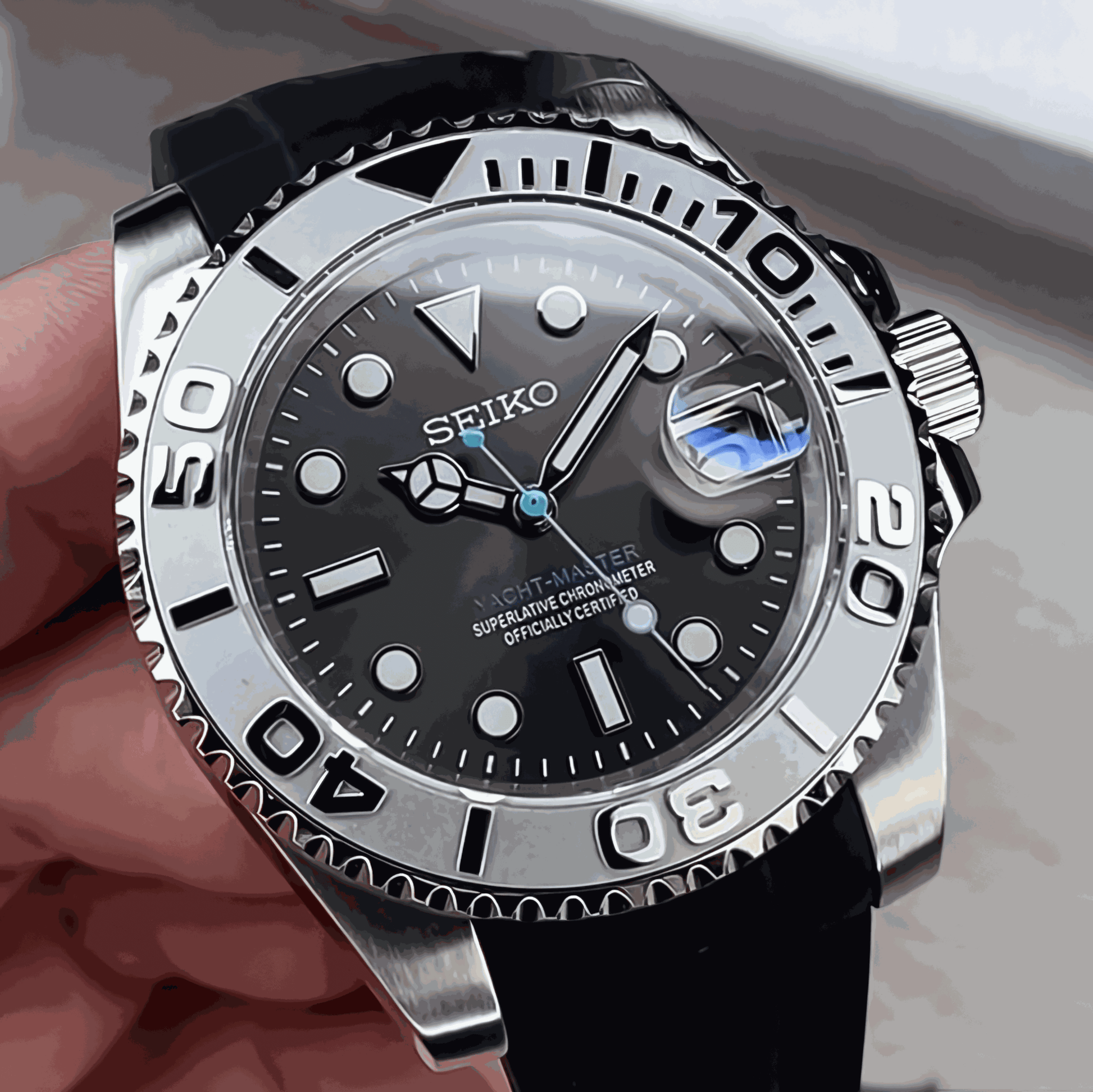 Modded Seiko Black Silver Seikomaster Diver Series - MODTIME