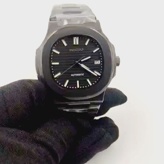 A video of a Seiko Mod Nautilus with a Black Dial being showcased