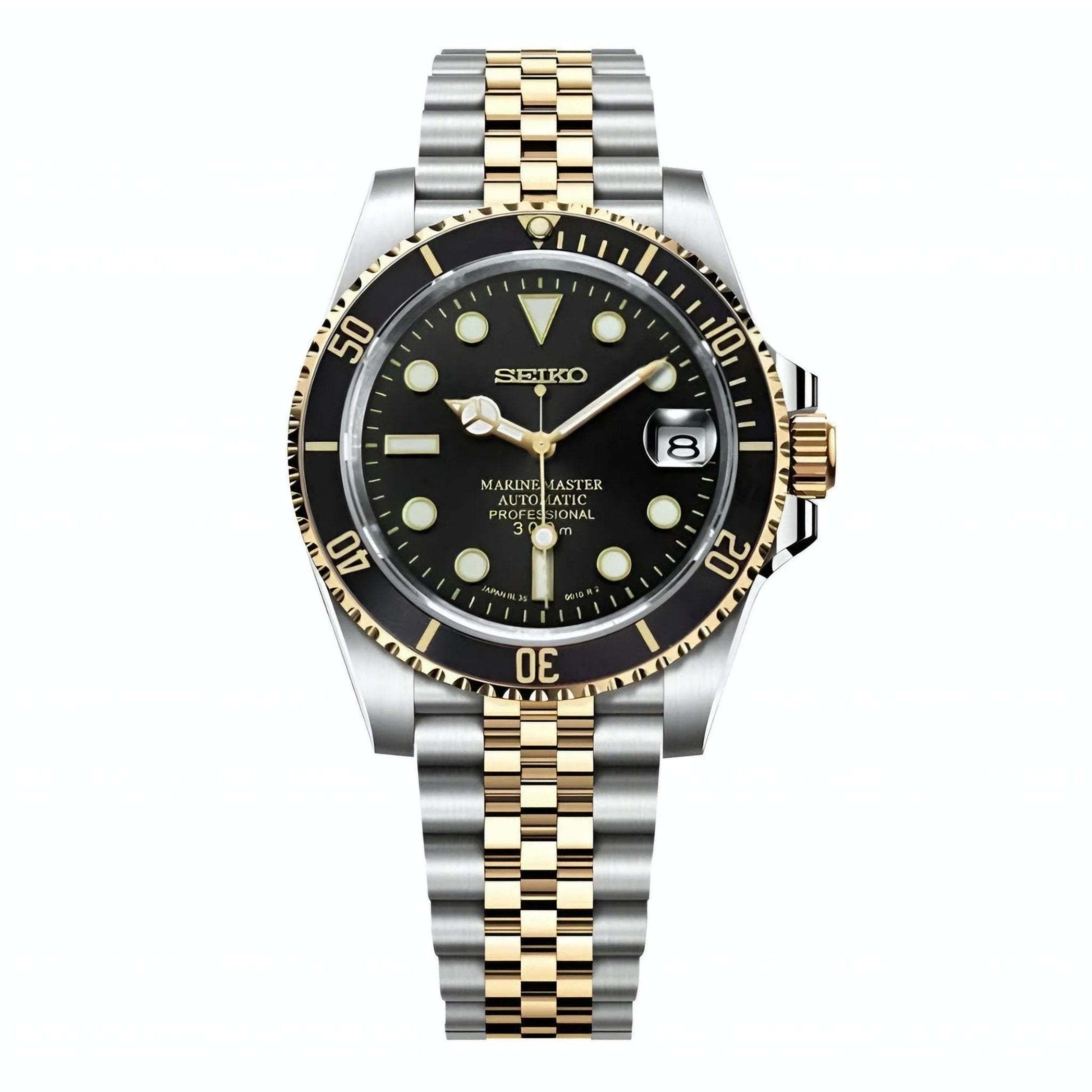 Seiko Mod Black Gold Two - Tone Seikomariner Diver Series - MODTIME