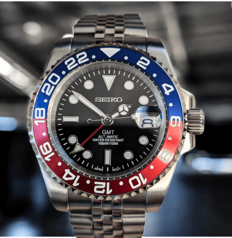 Seiko Mod Red Blue " Pepsi " GMT - Master Homage Series - MODTIME