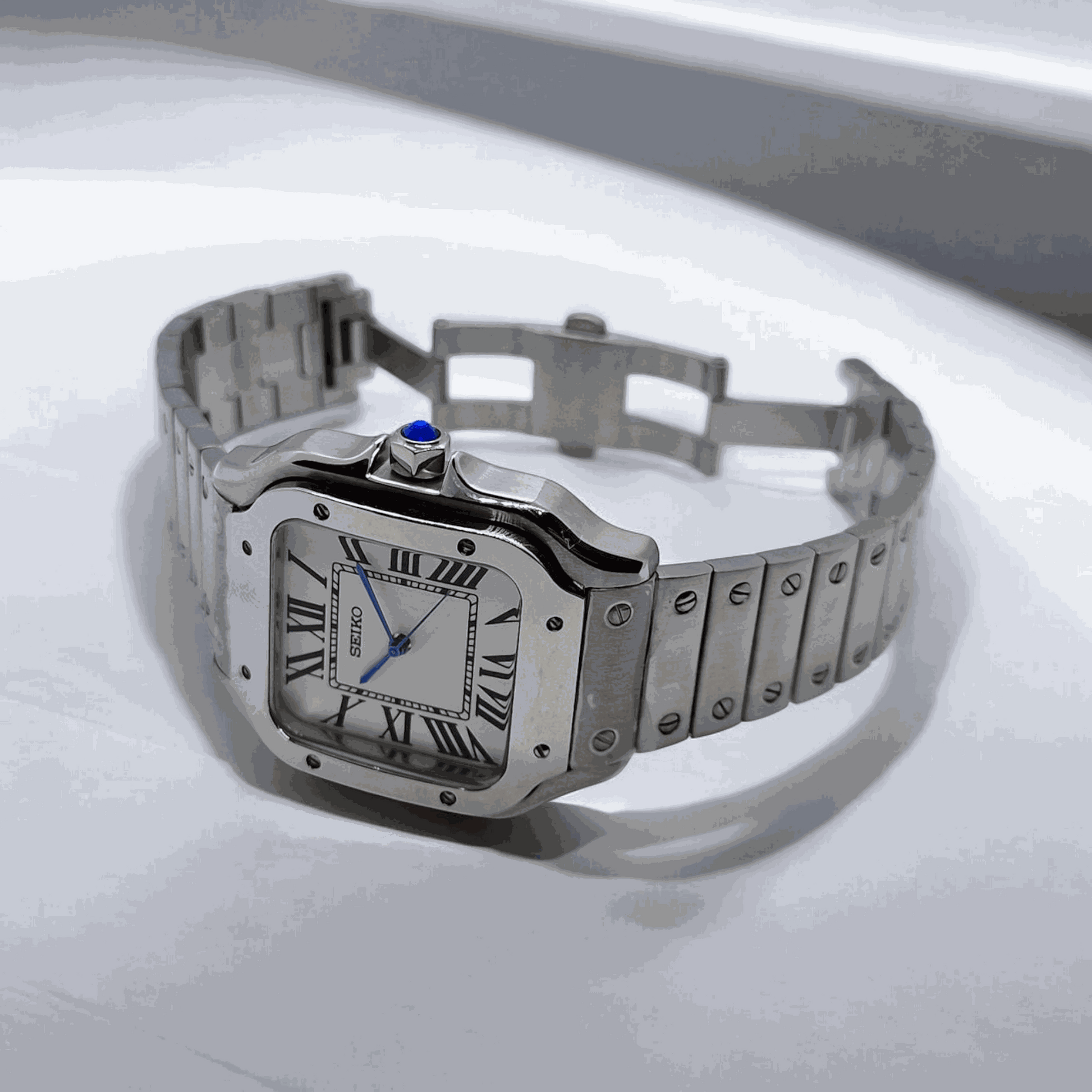 Seiko Mod Santos Homage Custom Series White Dial - Modtime - MODTIME