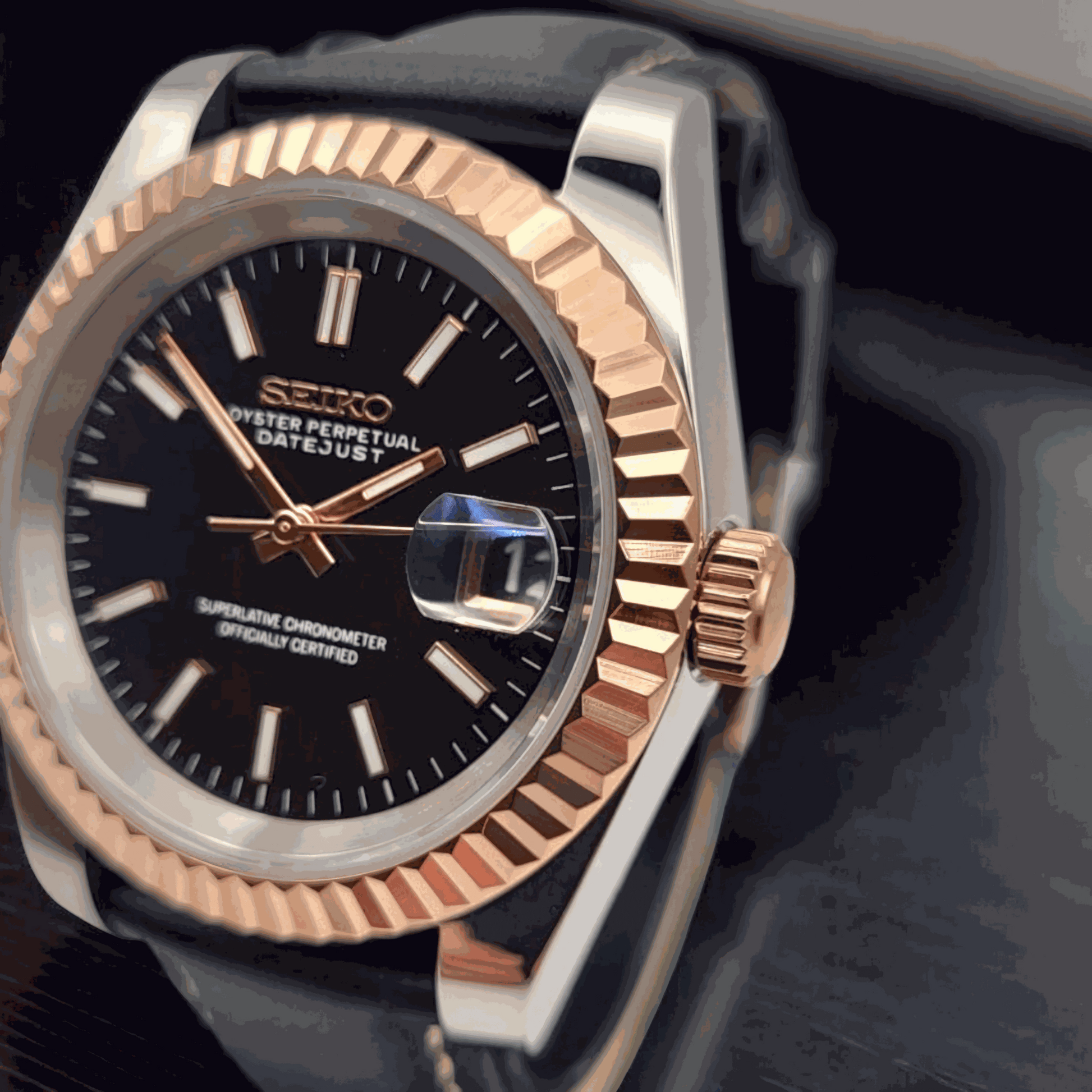 Seiko Mod SeikoJust Black Dial Gold Fluted Bezel - Modtime - MODTIME