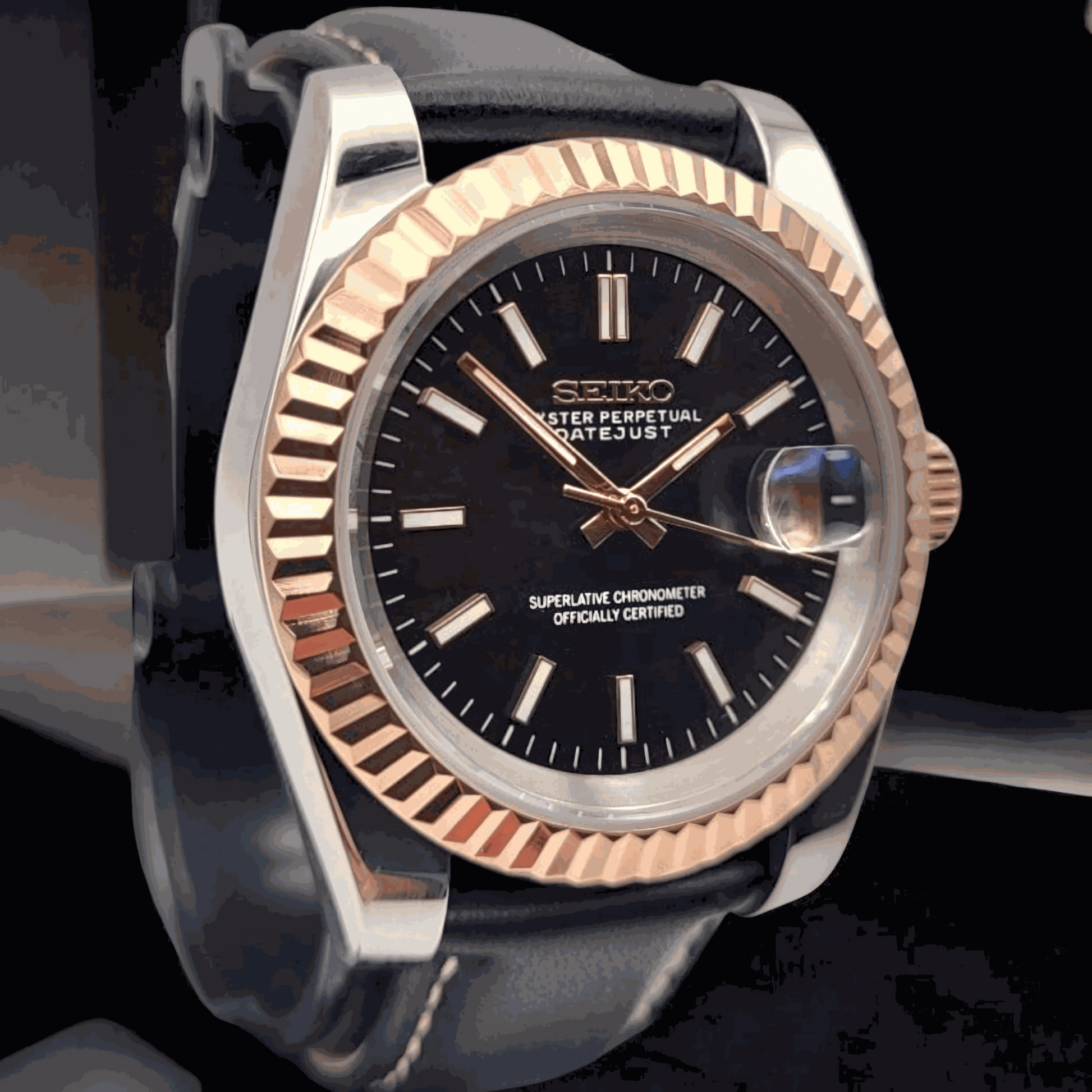 Seiko Mod SeikoJust Black Dial Gold Fluted Bezel - Modtime - MODTIME