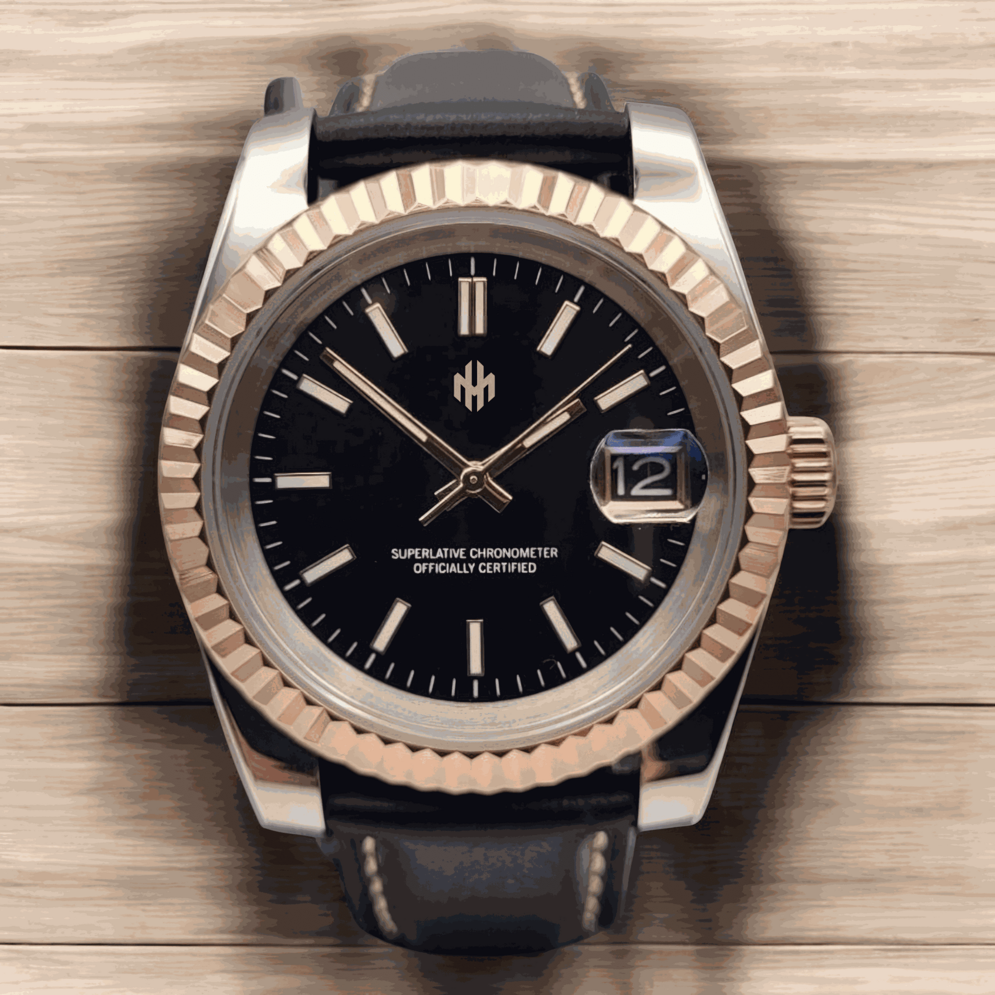 Seiko Mod SeikoJust Black Dial Gold Fluted Bezel - Modtime - MODTIME