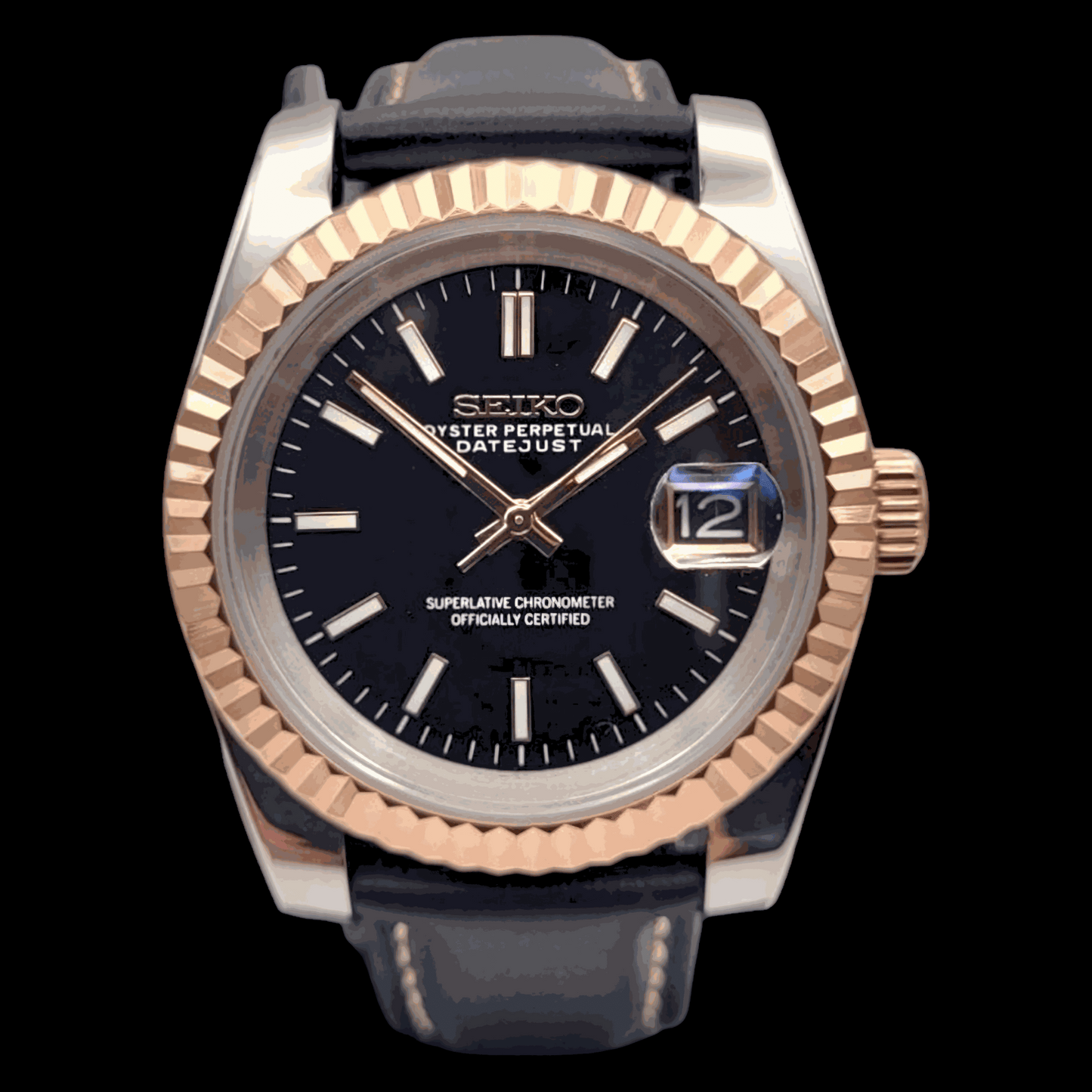 Seiko Mod SeikoJust Black Dial Gold Fluted Bezel - Modtime - MODTIME