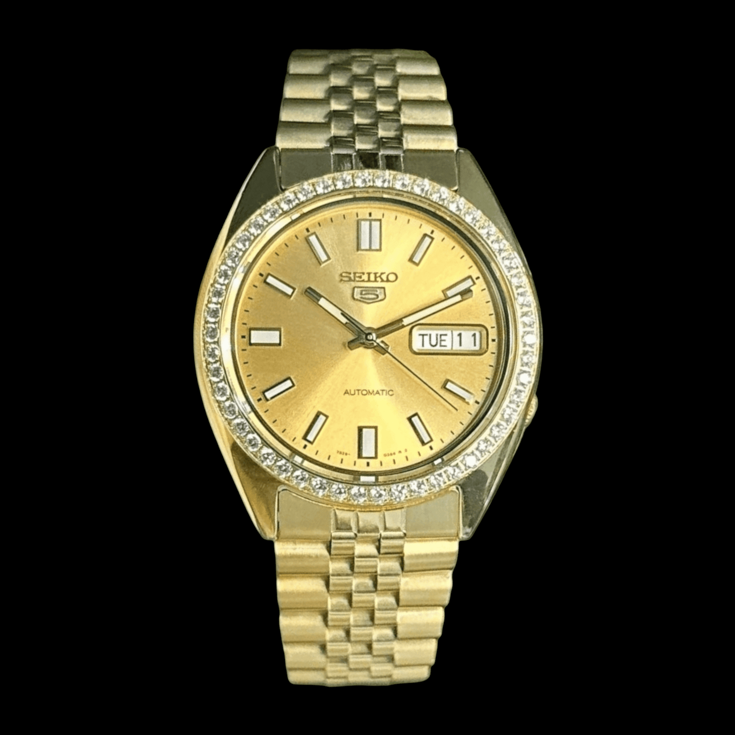 Seiko Mod SeikoJust Gold S5 Dial Bling Bezel - Modtime - MODTIME