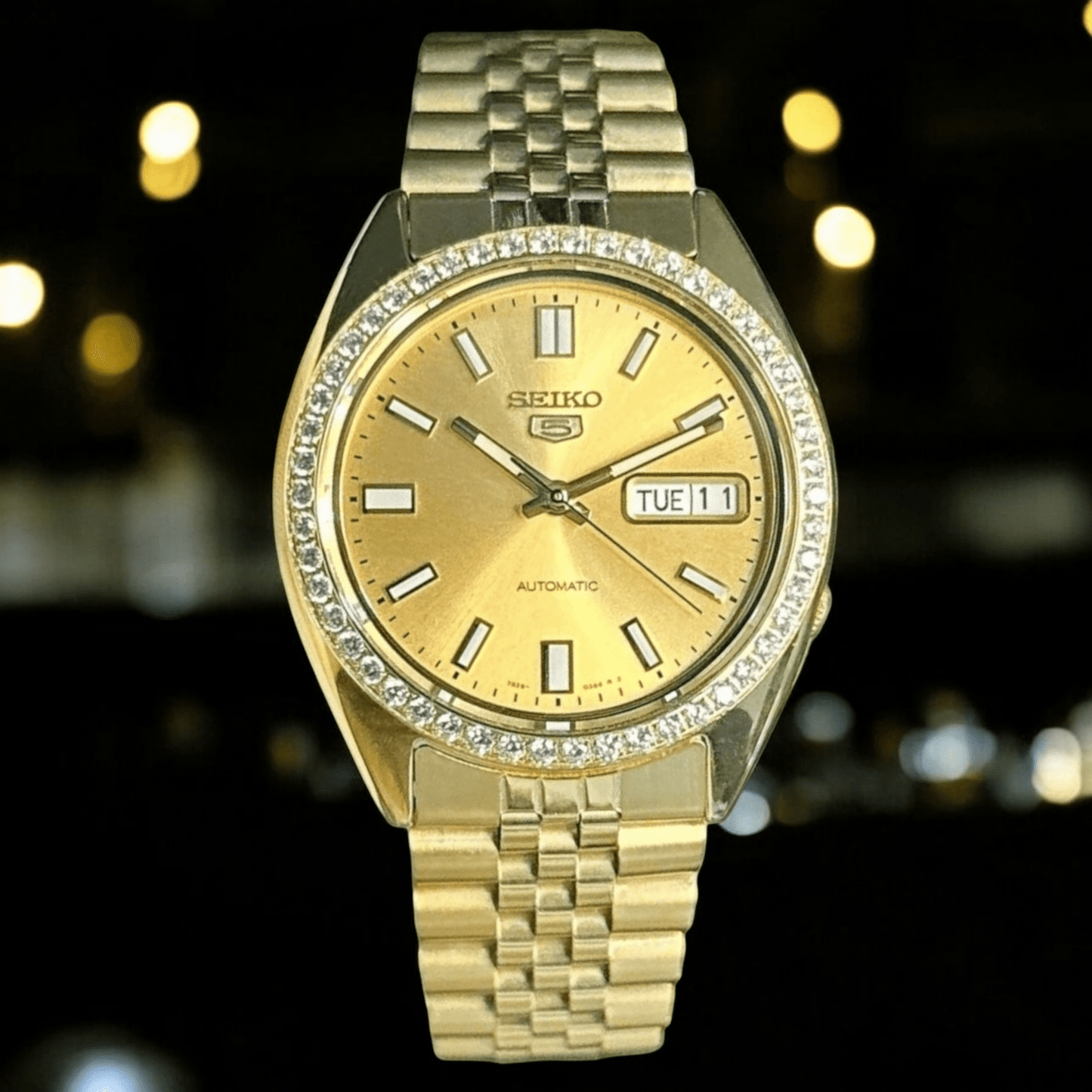 Seiko Mod SeikoJust Gold S5 Dial Bling Bezel - Modtime - MODTIME