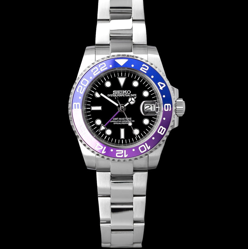 Seiko Mod Stainless - Steel GMT " Joker " Purple Black Series - MODTIME