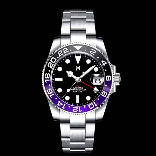 Seiko Mod Stainless - Steel GMT " Joker " Purple Black Series - MODTIME