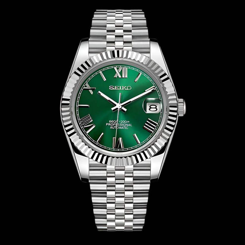 Seiko Mod Datejust Homage Green Roman Numeral Dial - Modtime