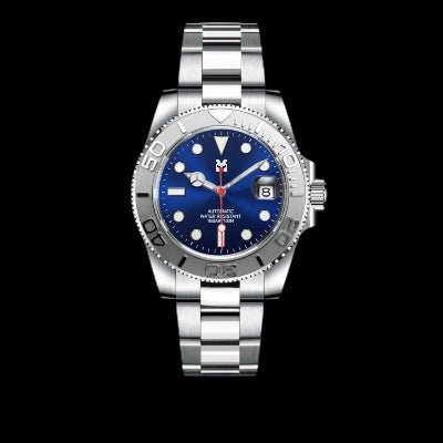 Custom Seiko Yachtmaster blue dial in a silver case