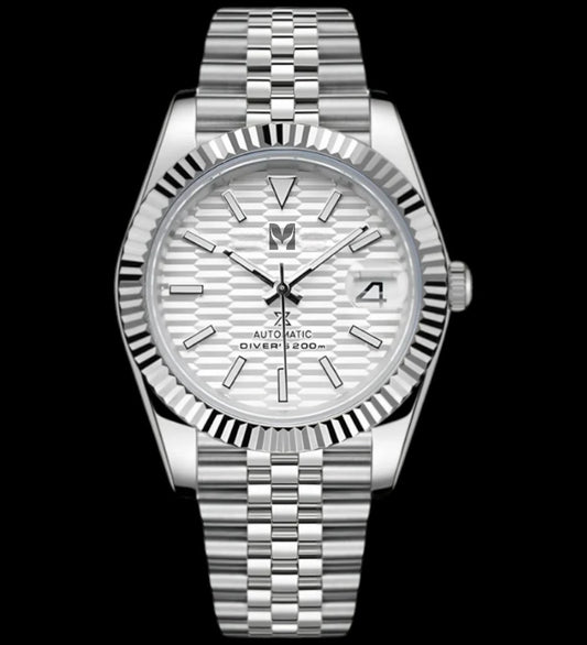 Custom made Seiko Datejust white sunvurst dial with a jubilee bracelet