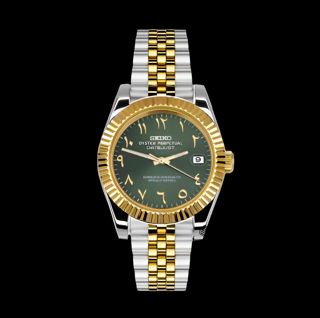 Custom made Seiko Datejust Green Arabic dial Twobtone  jubilee bracelet