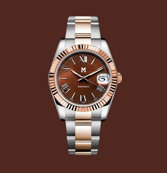 Custom made Seiko Datejust brown Roman Numeral dial two tone jubilee bracelet