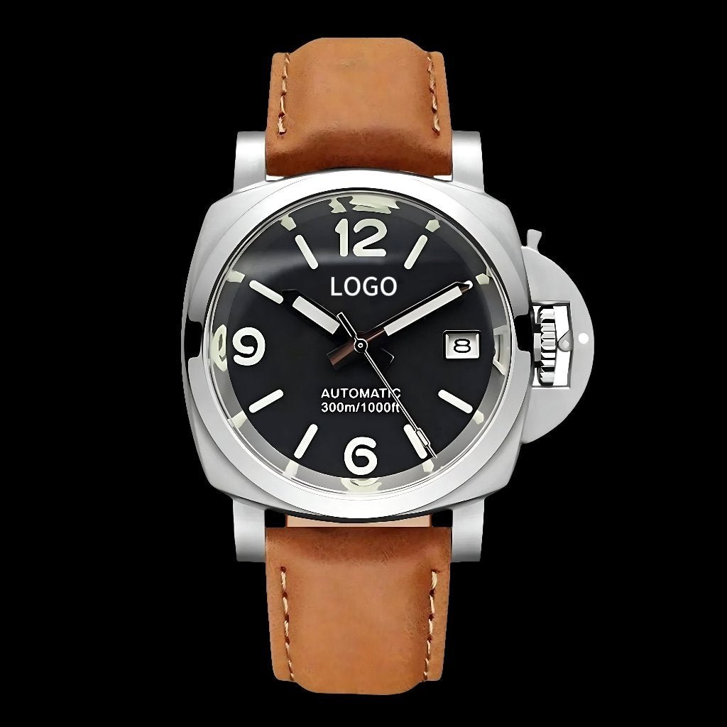 Custom  Seiko Mod Panerai Luminor  Homage Black Dial Brown leather band 