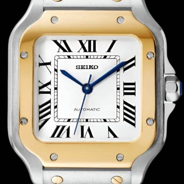 Seiko Mod Santos Homage Two-Tone Gold and Silver White Dial 