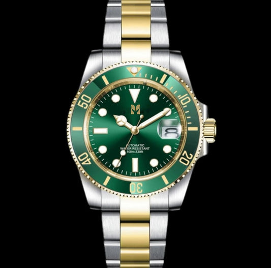 Modtime Green/Gold Two - Tone Stainless Steel Submariner Series - seiko mod