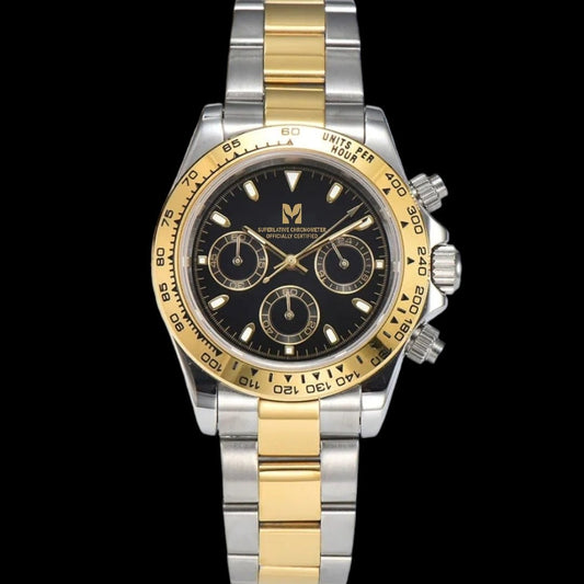 Seiko Daytona mod two tone stainless steel gold case with black and gold dials