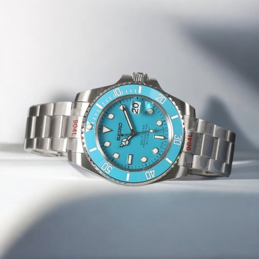 Seiko Submariner Tiffany Light Blue Beze Dial Stainless Steel Sub Diver -