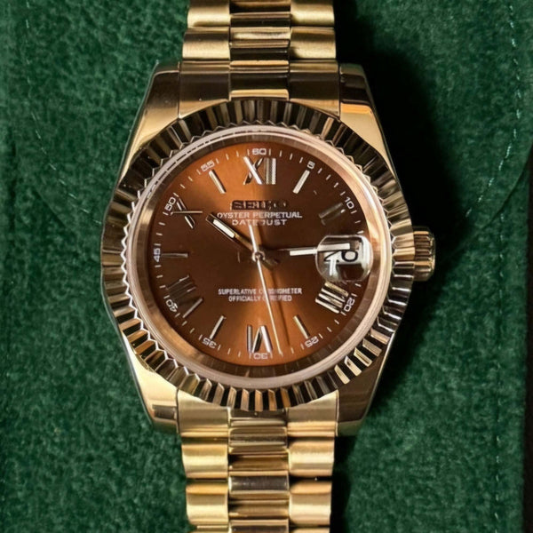 Seiko Mod Datejust Homage Gold Chocolate Dial - Modtime