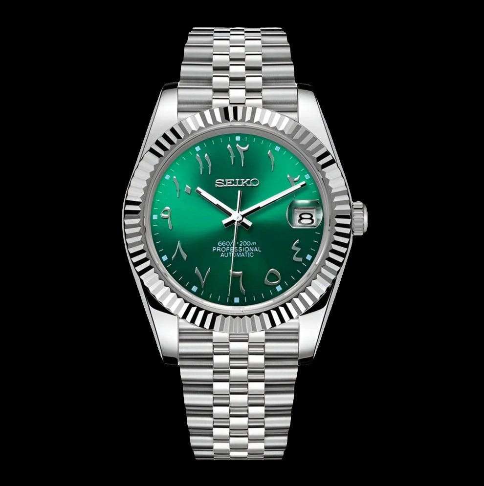 Modtime SeikoJust green Arabic Dial custom seiko datejust stainless steel jubilee bracelet