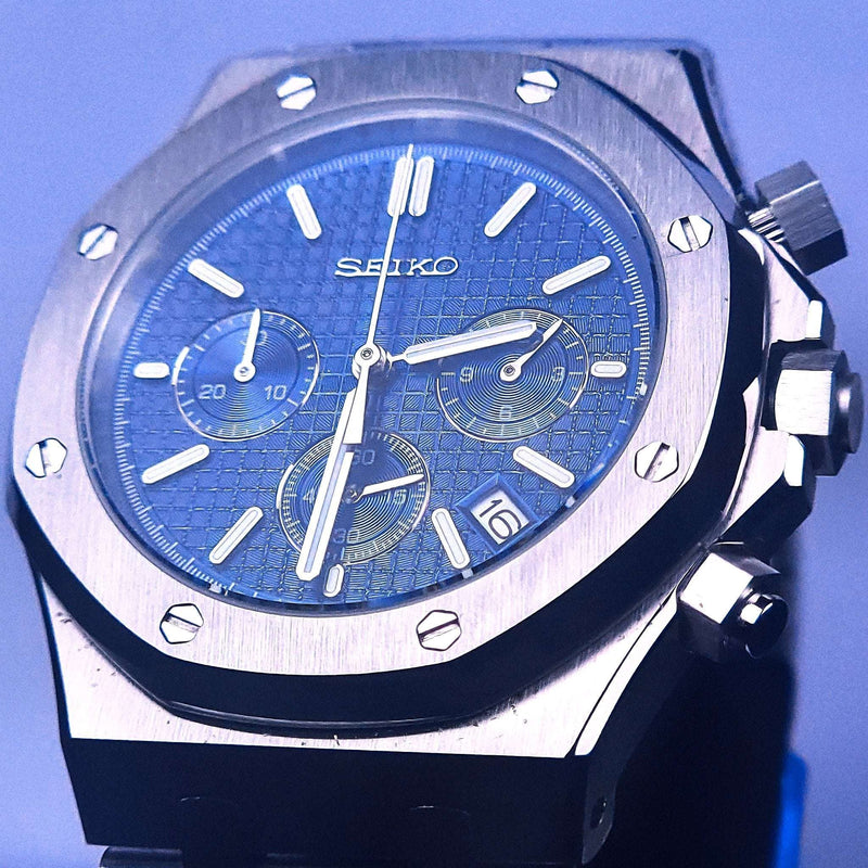 Custom Modded Seiko Royal Oak Chronograph Blue Dial aka Seiko Oak