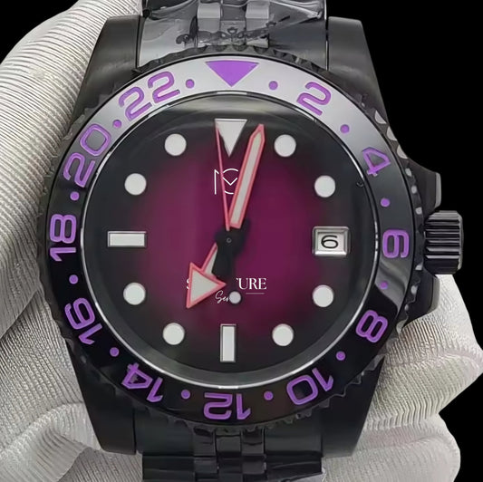 Custom made Purple Seiko Submariner Rolex Mod Black case