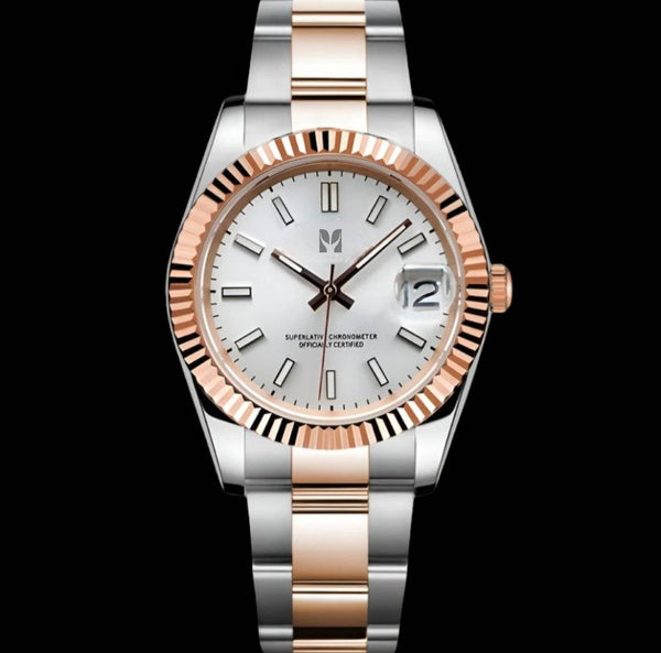 Seiko Mod DateJust Homage Two-Tone White Roman Numeral Dial 