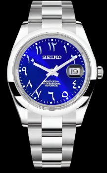 Custom made Seiko Datejust bright blue Arabic dial oyster bracelet