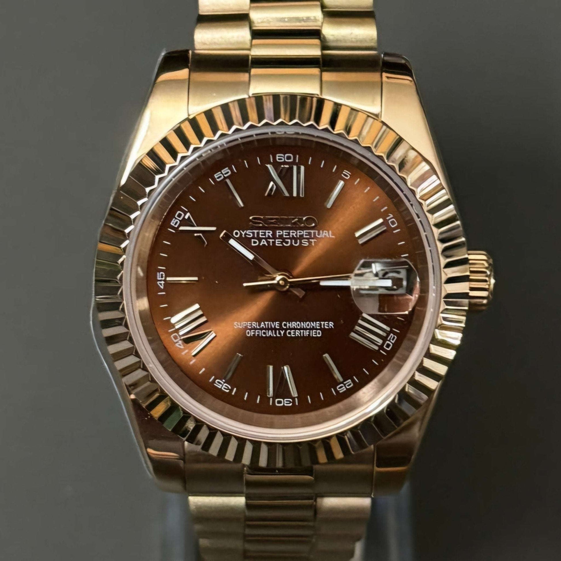 Seiko Mod Datejust Homage Gold Chocolate Dial - Modtime