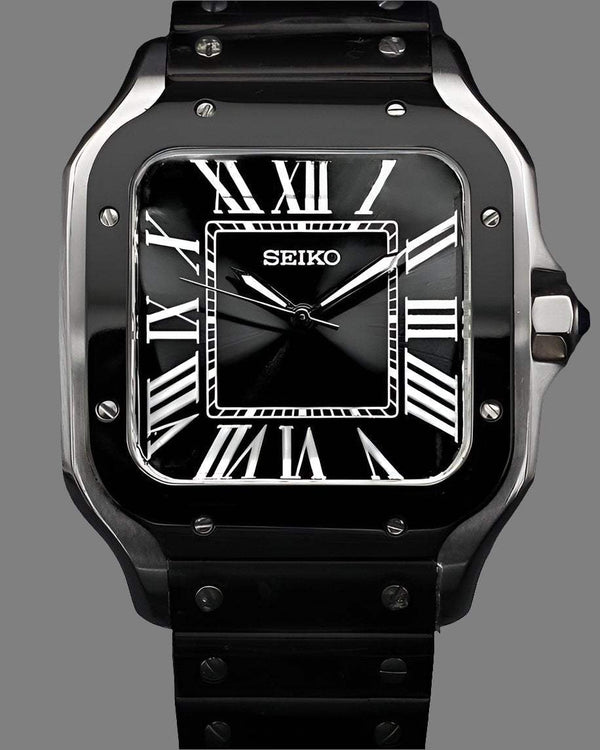  Seiko Mod Santos Homage Two-Tone Black Silver - Timeless Design 