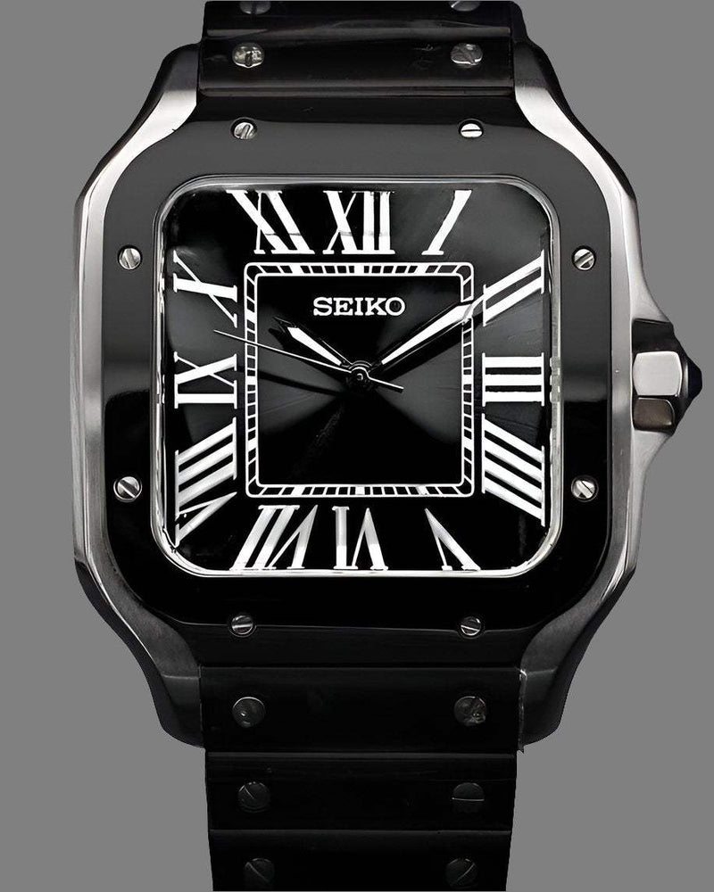  Seiko Mod Santos Homage Two-Tone Black Silver - Timeless Design 