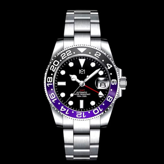 Custom Stainless - Steel  seiko mod GMT " Joker " Purple Black Series Oyster Bracelet