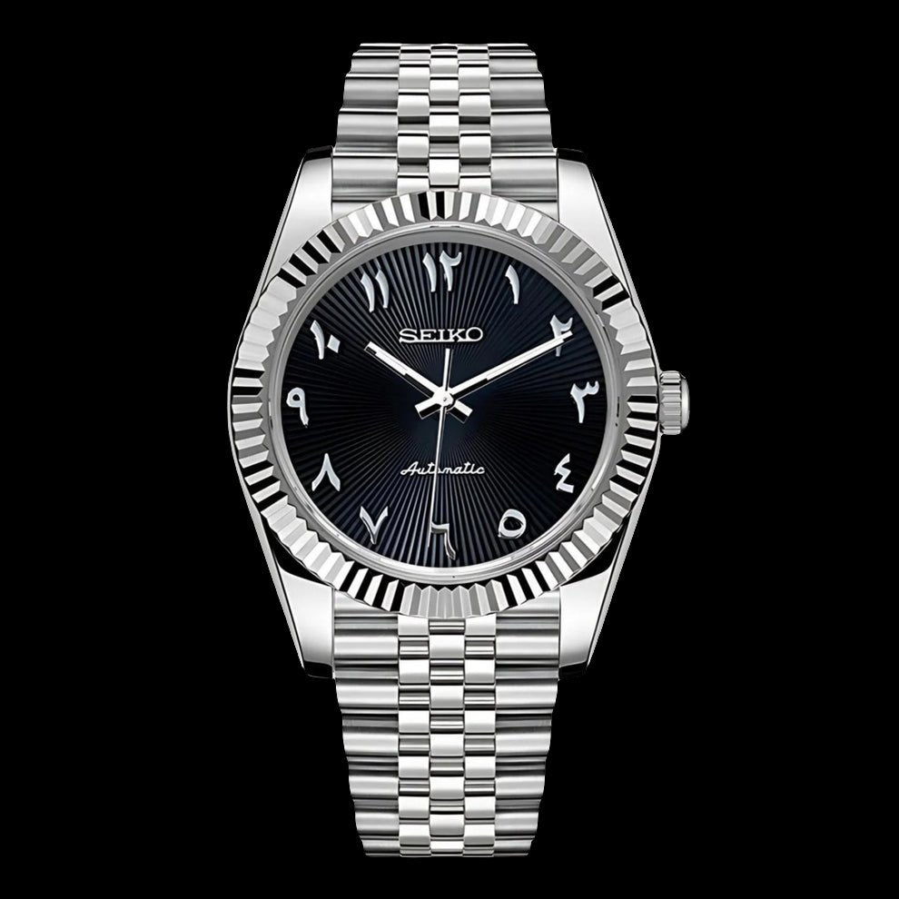 Modtime SeikoJust black Arabic Dial custom seiko datejust stainless steel jubilee bracelet