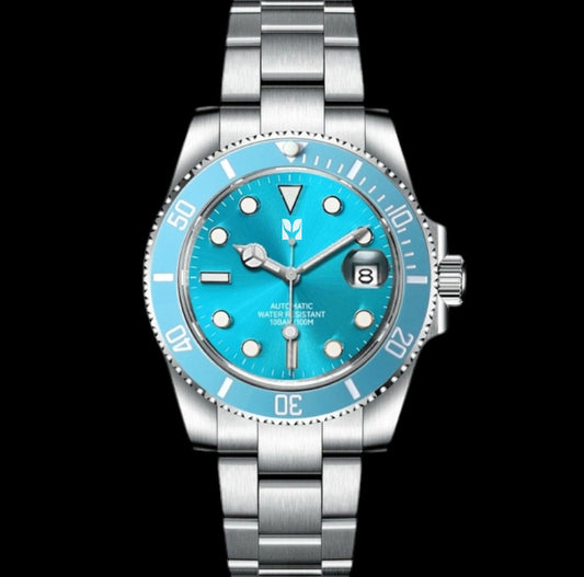 Custom modded Seiko submariner Tiffany blue Dial steel