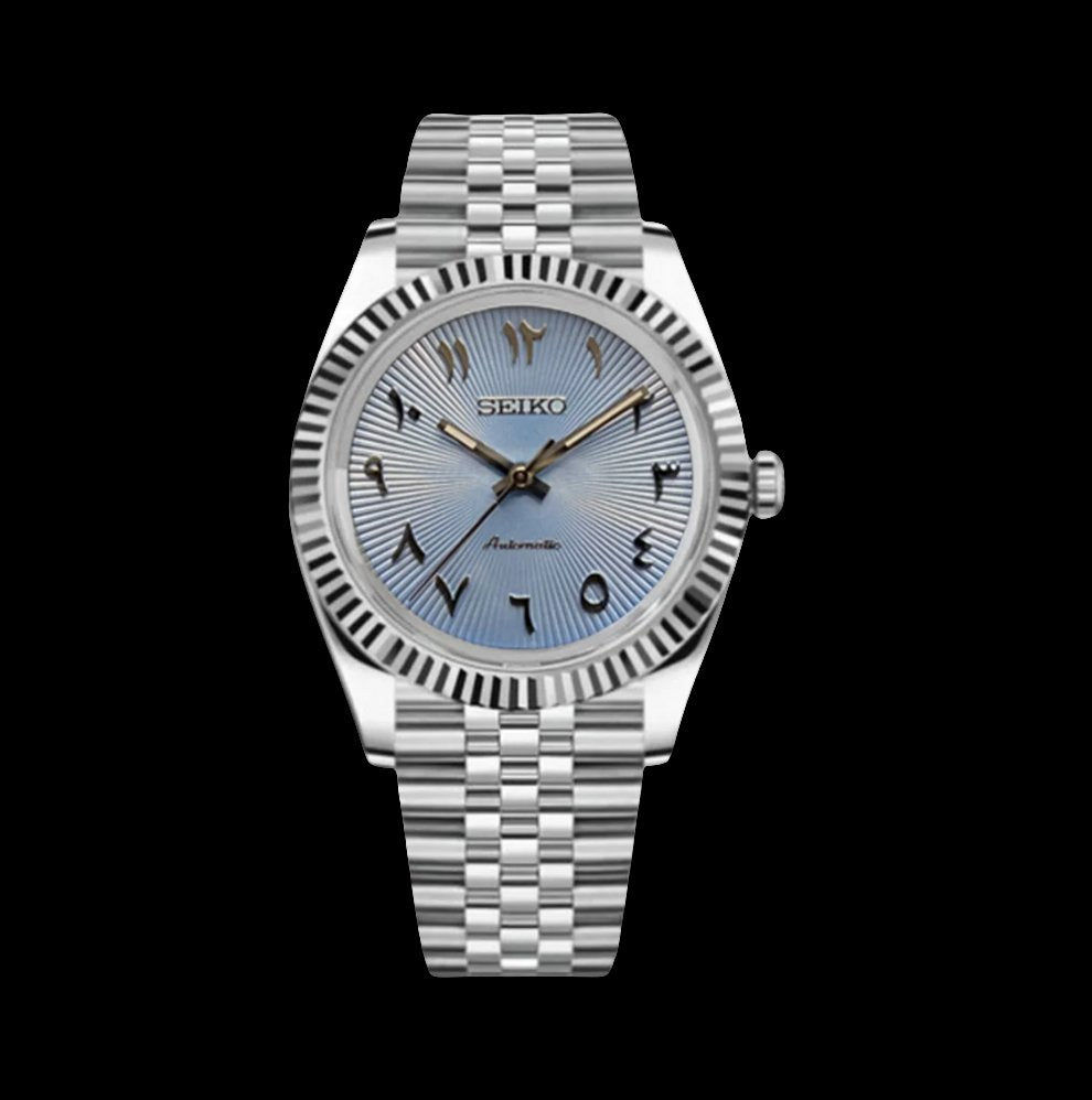 Modtime SeikoJust light blue Arabic Dial custom seiko datejust stainless steel jubilee bracelet