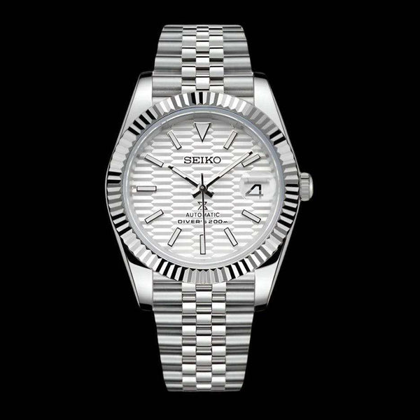 Seiko Mod DateJust Homage White Ripple Dial - Modtime