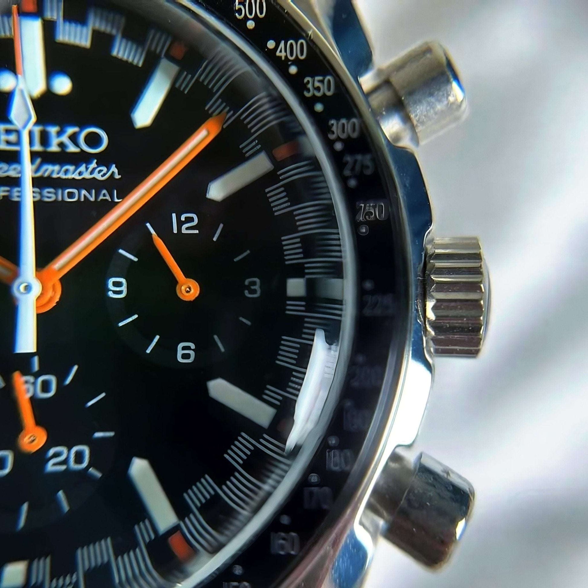 Custom Seiko Mod speedmaster black dials orange minute hand