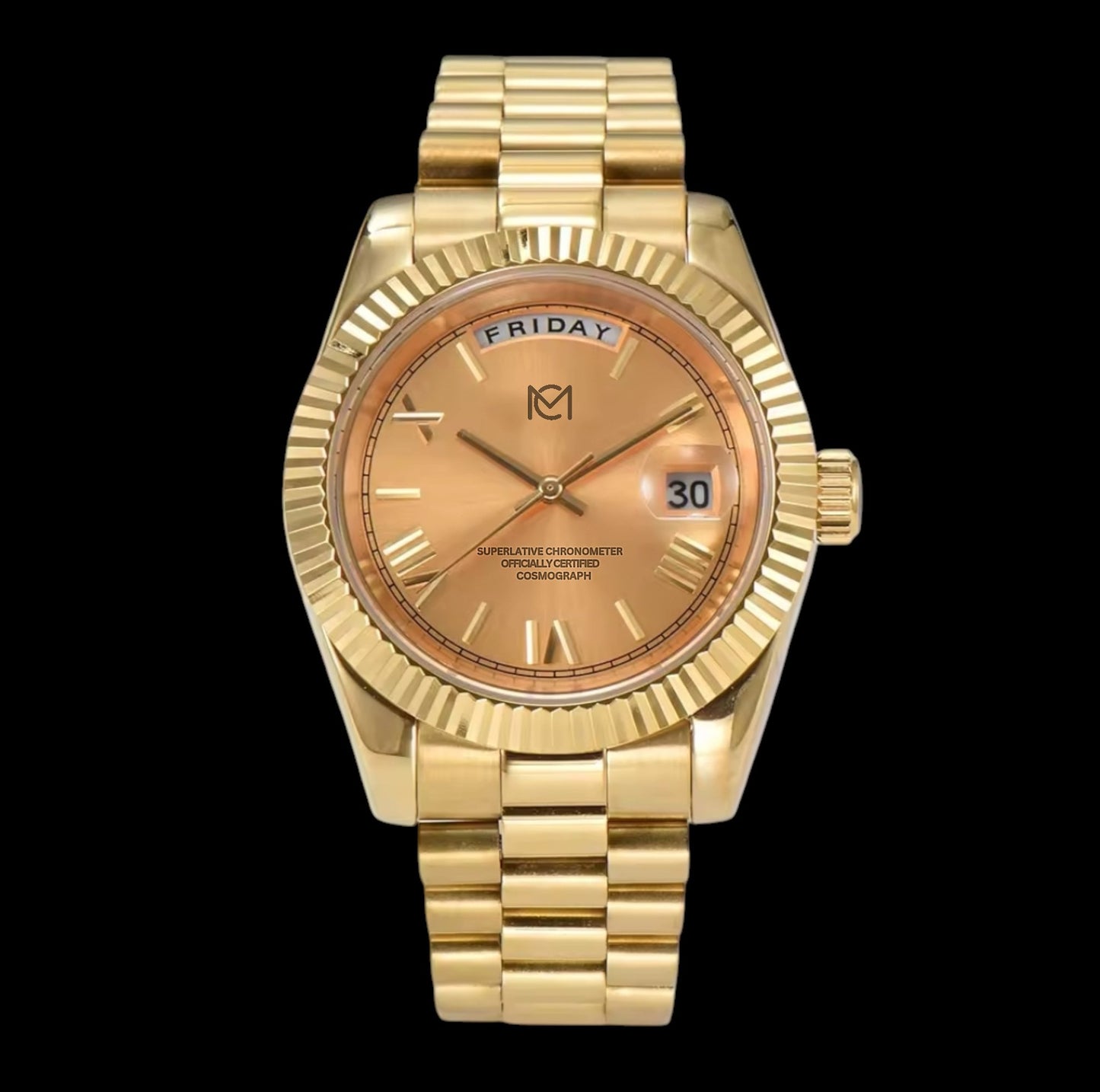 Custom modded Seiko Gold Rolex Daydate mod gold dial