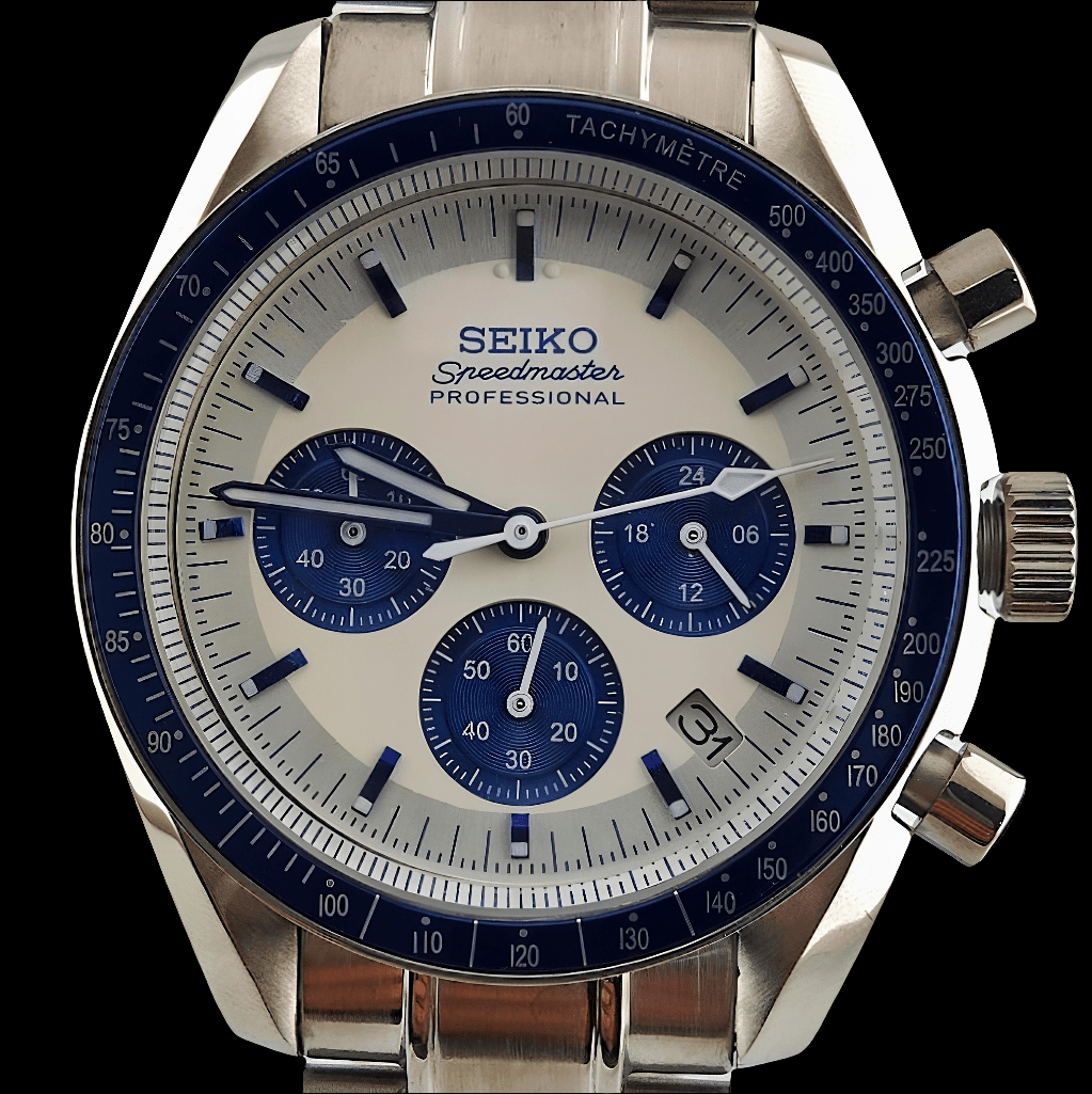 Custom modded Seiko mod Speedmaster blue and white dials ite Blue Dial - MODTIME