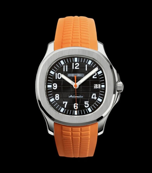 Modtime Custom seiko mod aquanaut nautilus black dial orange strap