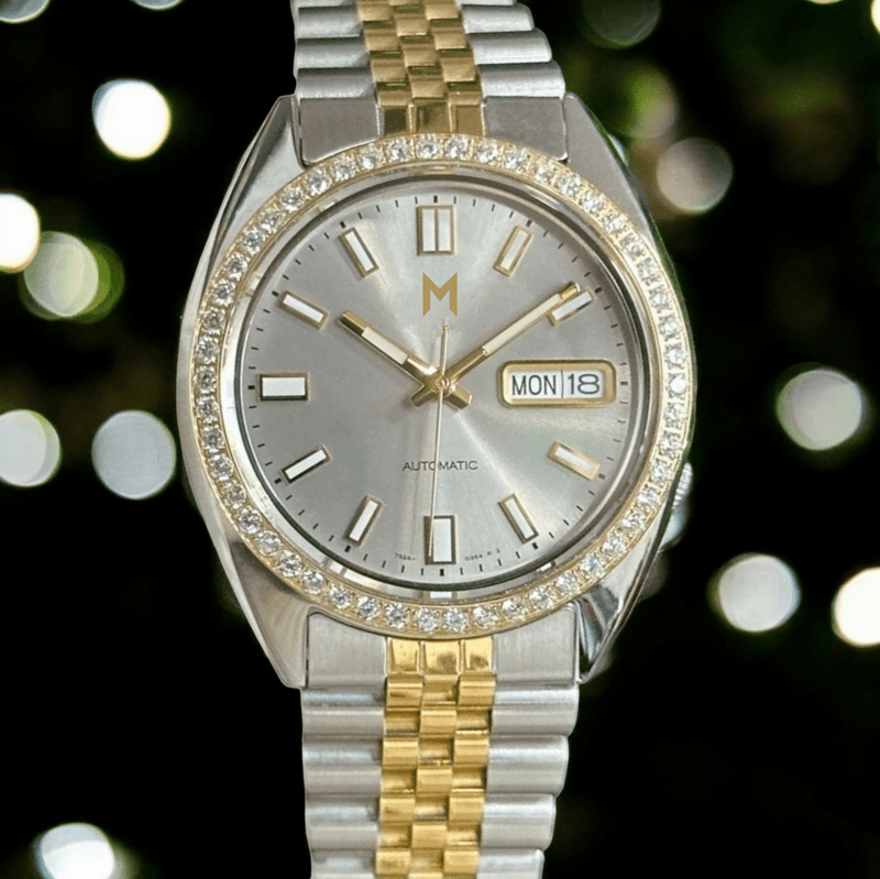 Seiko Mod Chrono Custom DateJust Two-Tone Grey Dial 