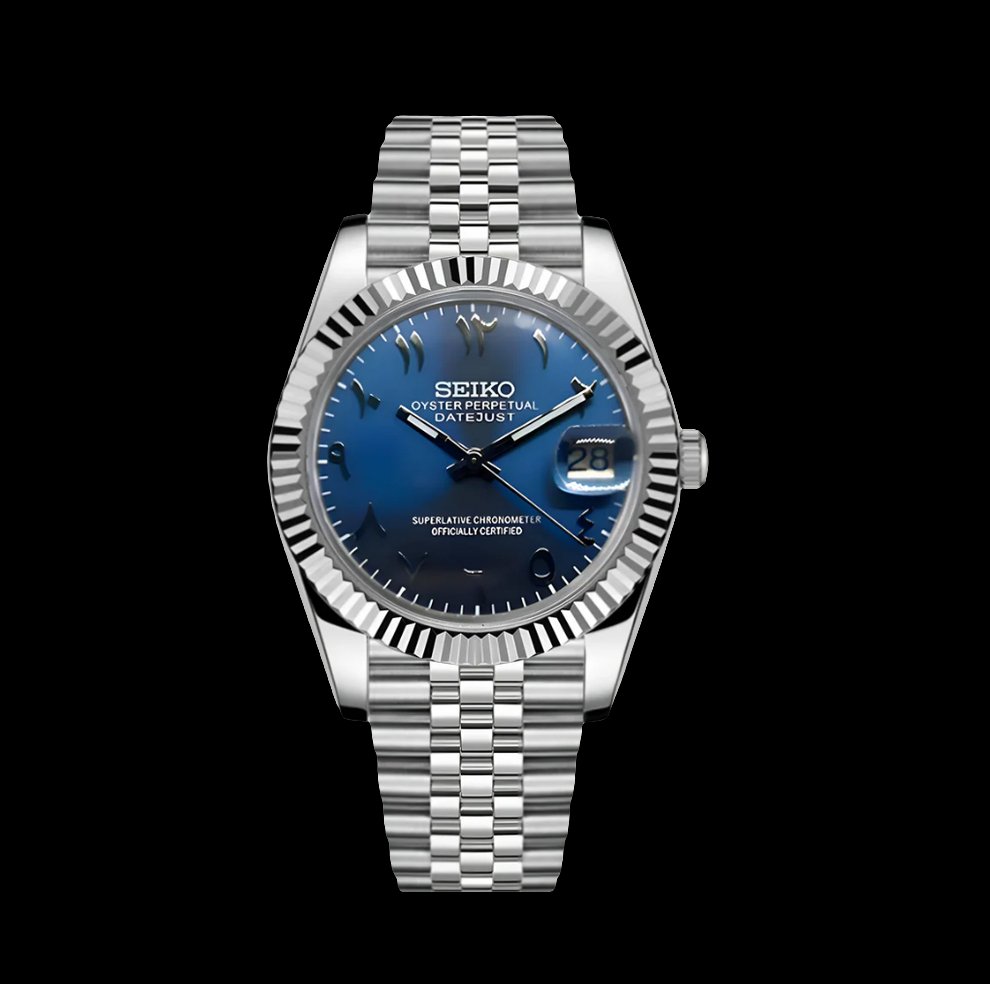 Modtime SeikoJust dark blue Arabic Dial custom seiko datejust stainless steel jubilee bracelet