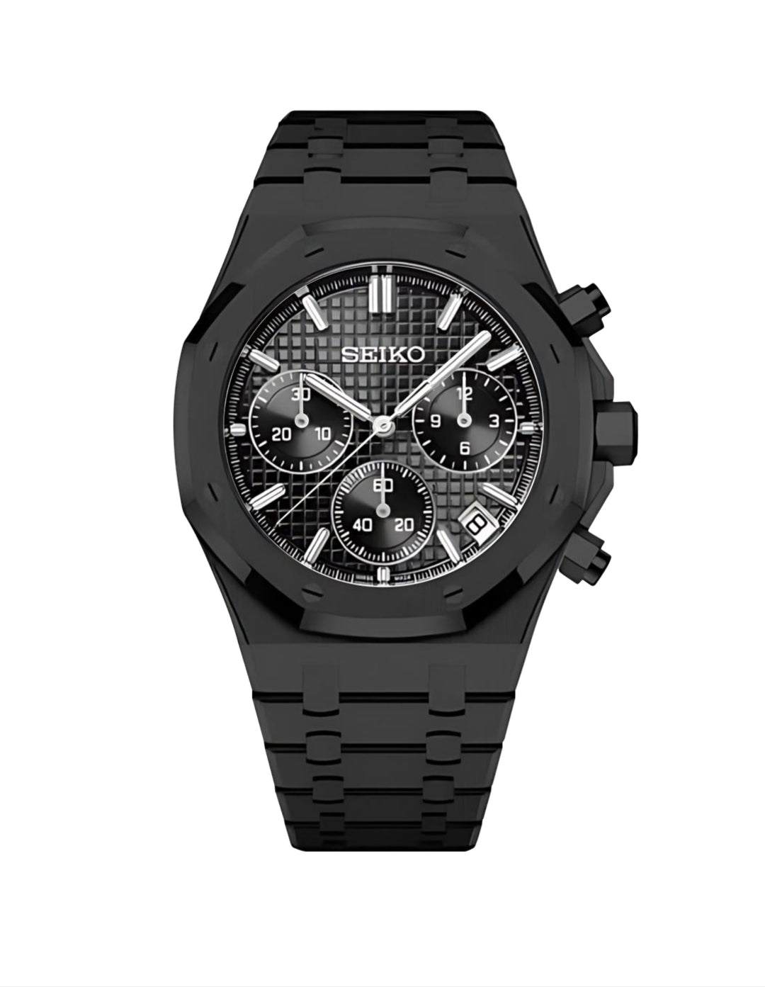 Modded Seiko Royal Oak Chronograph Series Black Dial - Timeless Elegance