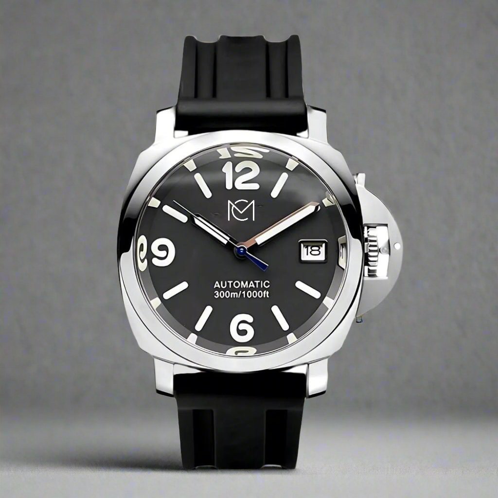 Custom Seiko mod Panerai Luminor  Homage black stainless steel