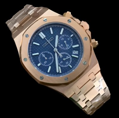 Gold case Seiko Royal oak homage seiko mod with blue dial and chronograph