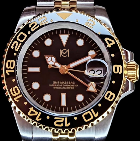 Modtime Seiko Submariner Mod Black/Gold Two-Tone Stainless Steel with a Black dial 